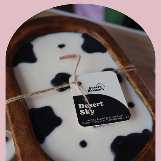 Desert Sky Cowprint Three Wick Dough Bowl Candle